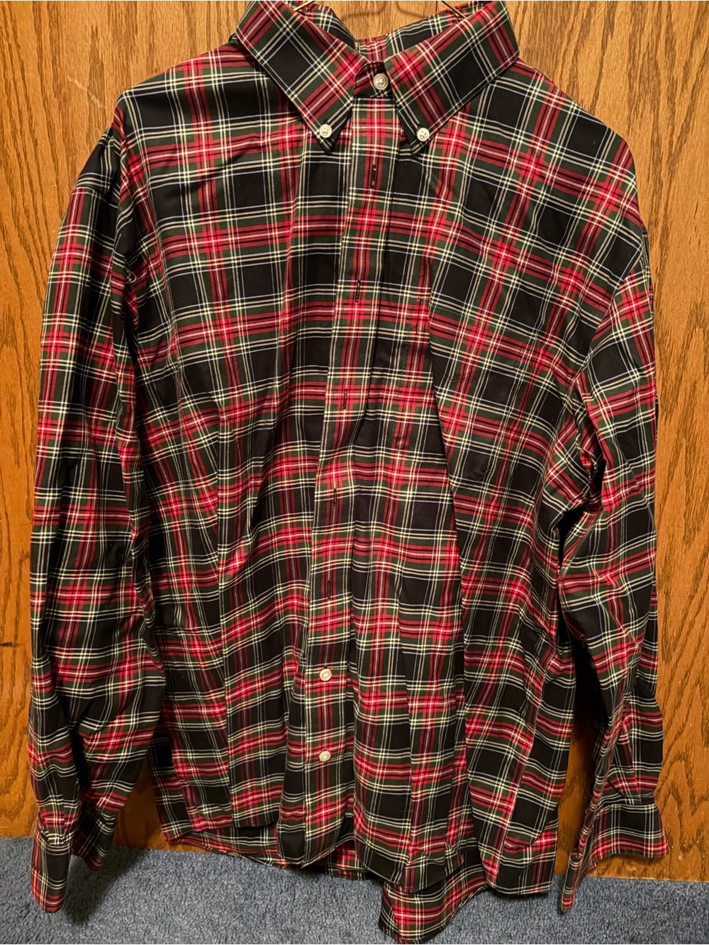 Men's Jos A Banks Red and Black Plaid Button-Down Shirt